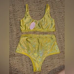 NWT Tasteful Girl Shiny Yellow Bikini Set